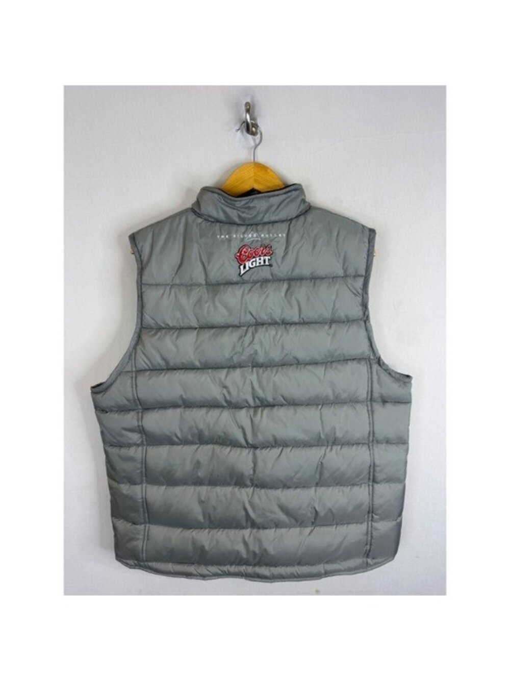 Coors Light The Silver Bullet Grey Puffer Vest Mens Large Fleece Lined Full Zip